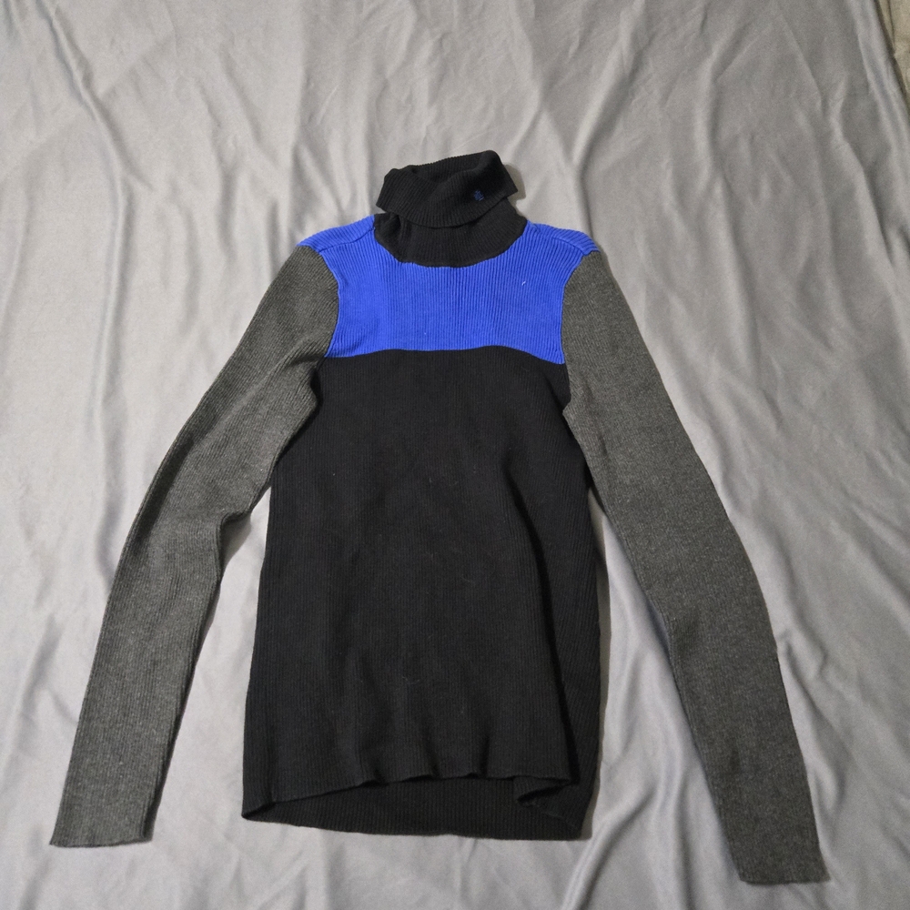 Lauren Ralph Lauren TurtleNeck Size Large Blue Black Gray Y2K colorblock Sweater